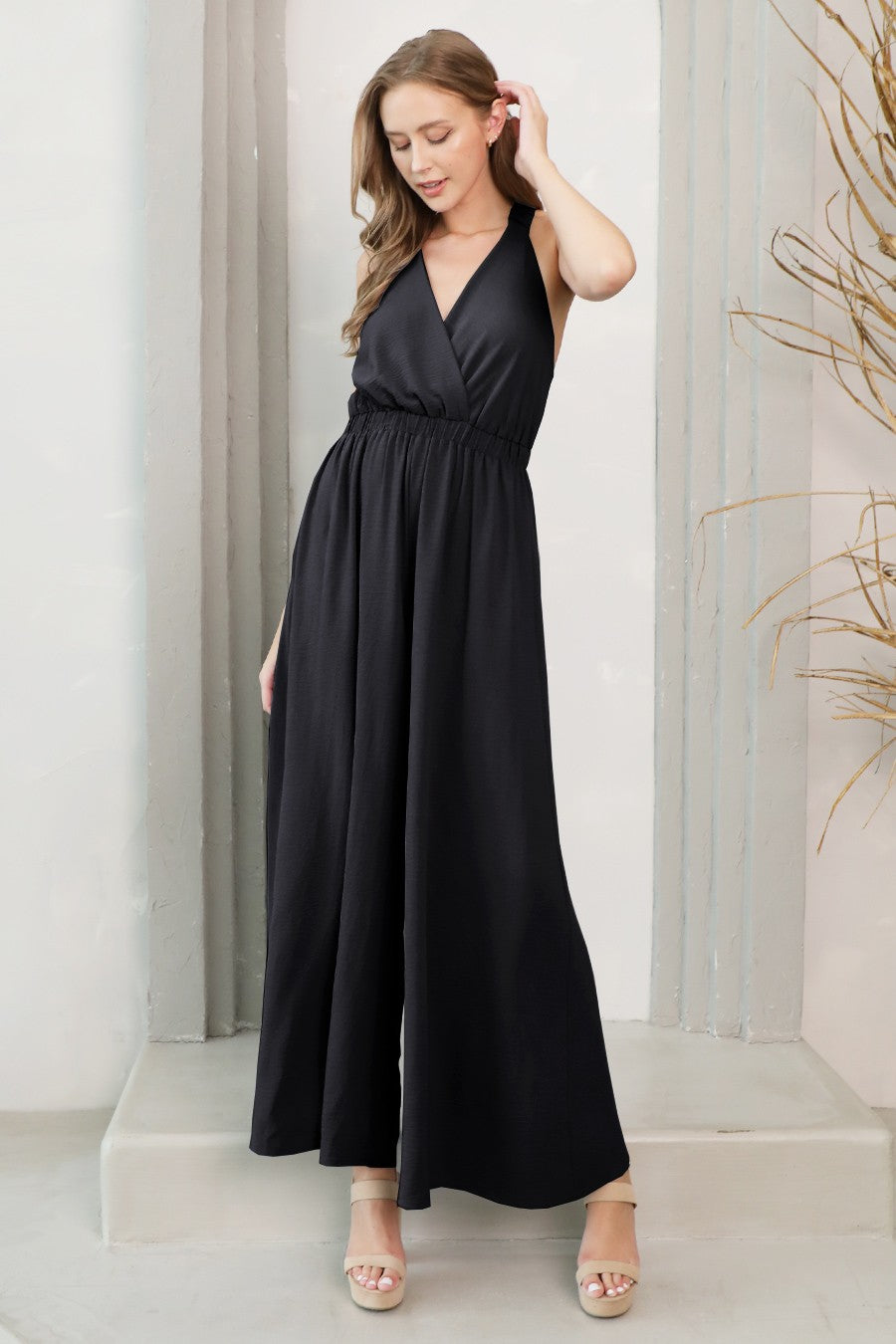 Elastic Strap Wide Leg Jumpsuit