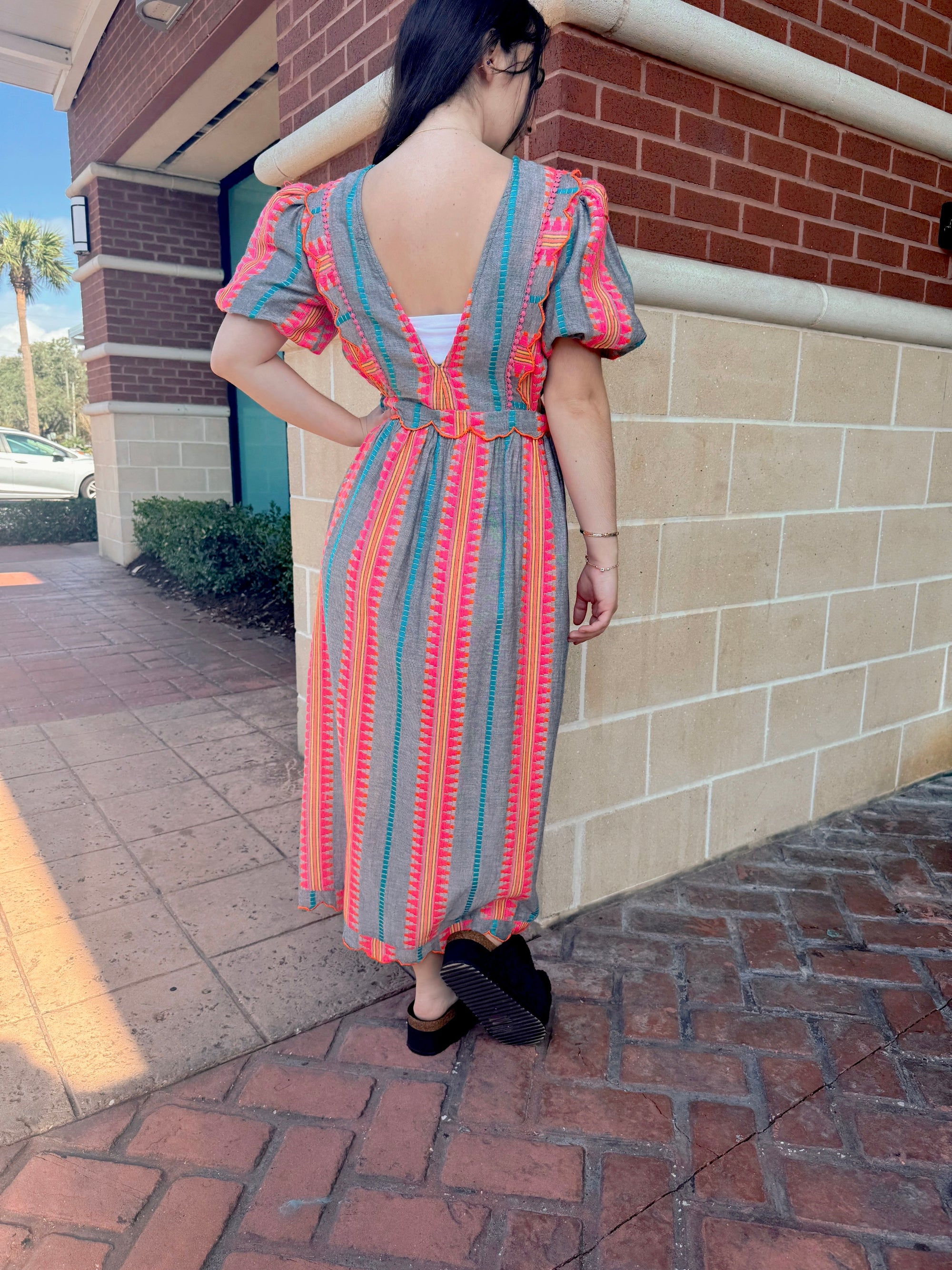 Starlette Stripe Embroidered Dress