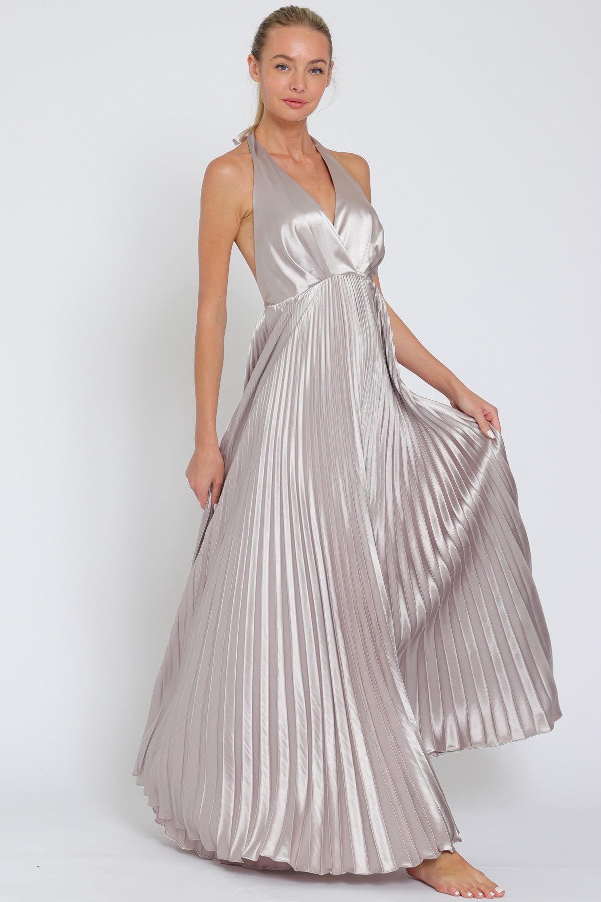 Halter Pleated Maxi Dress