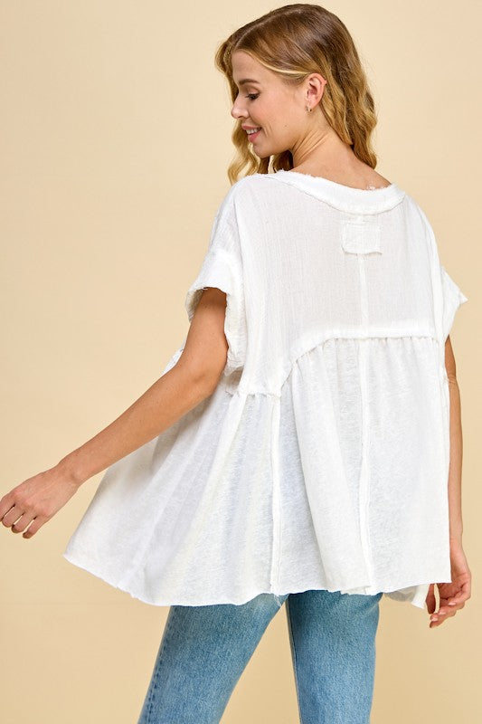 Oversized Mixed Fabric Top