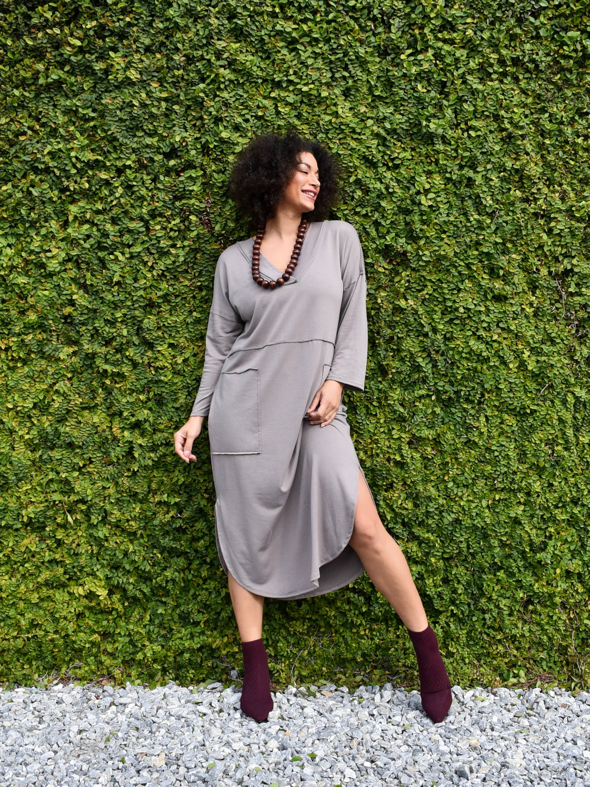 Long Sleeve Slit Maxi Dress