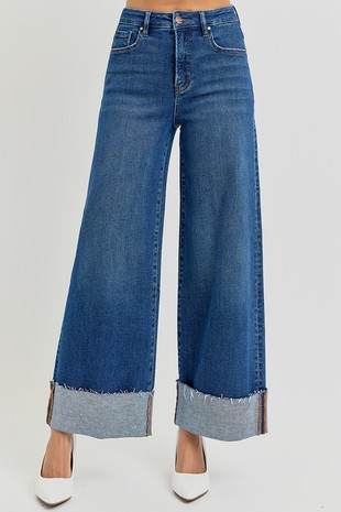 High Rise Crop Wide Cuffed Jeans