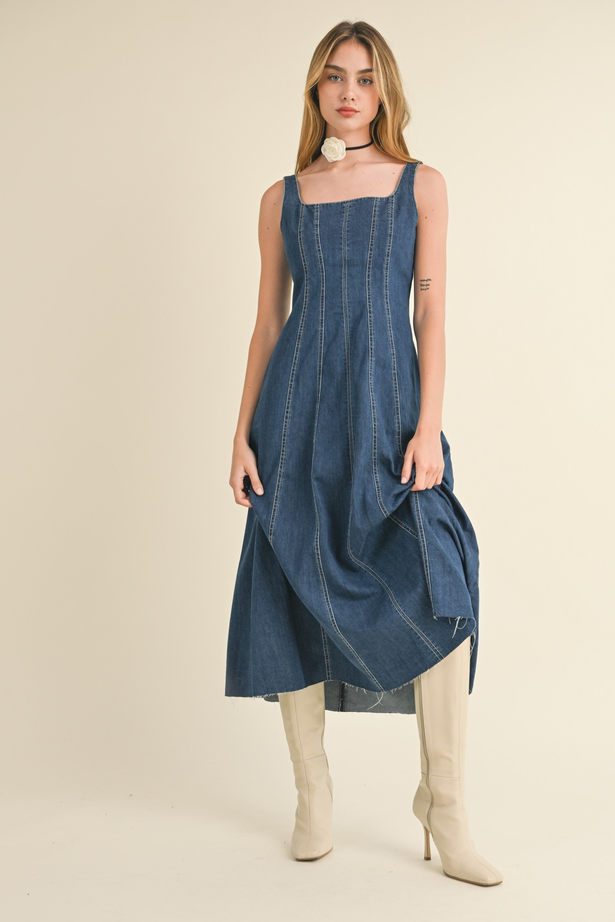 Paneled Denim Dress