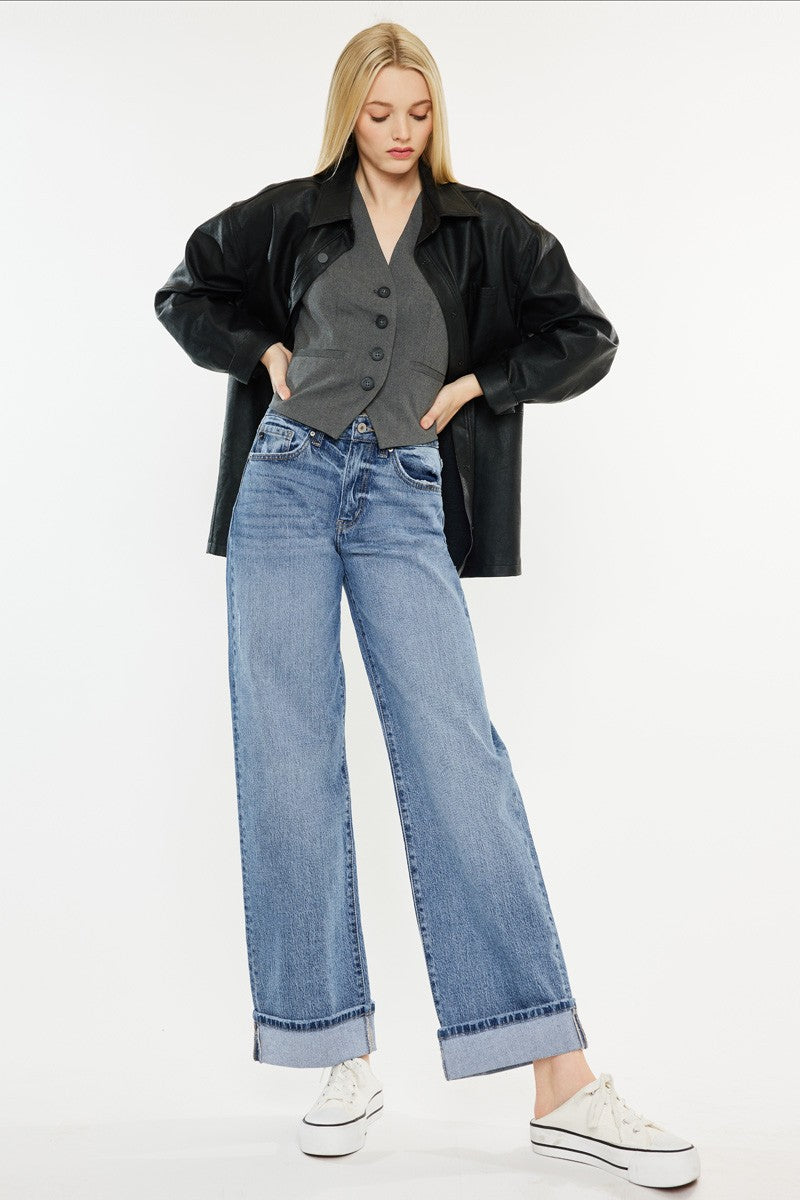 High Rise Mom Jeans w/ Cuff Hem