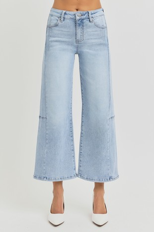 High Rise Crop Wide Leg Seamed Detail Jeans