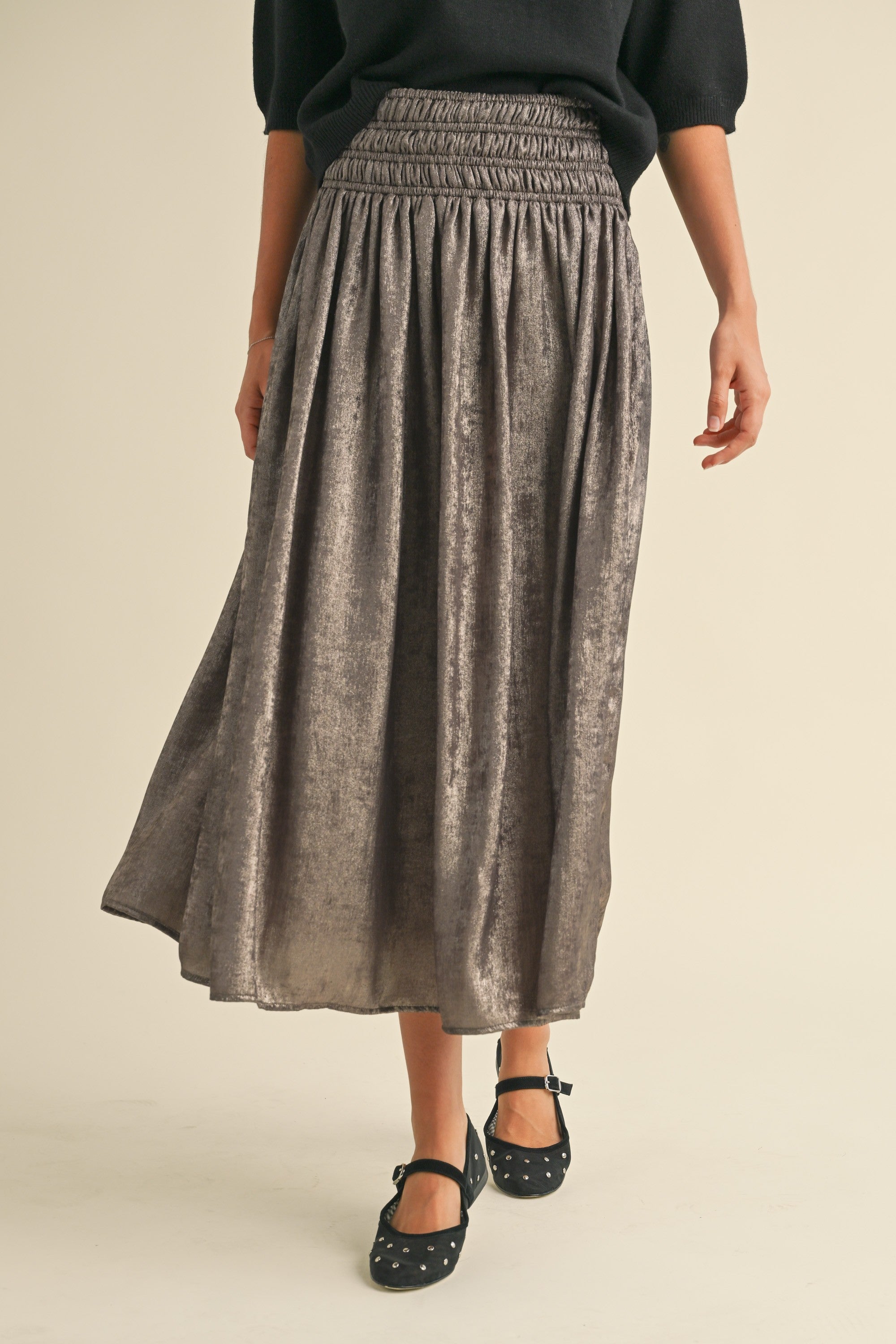 Metallic Fabric Smocking Waist Skirt