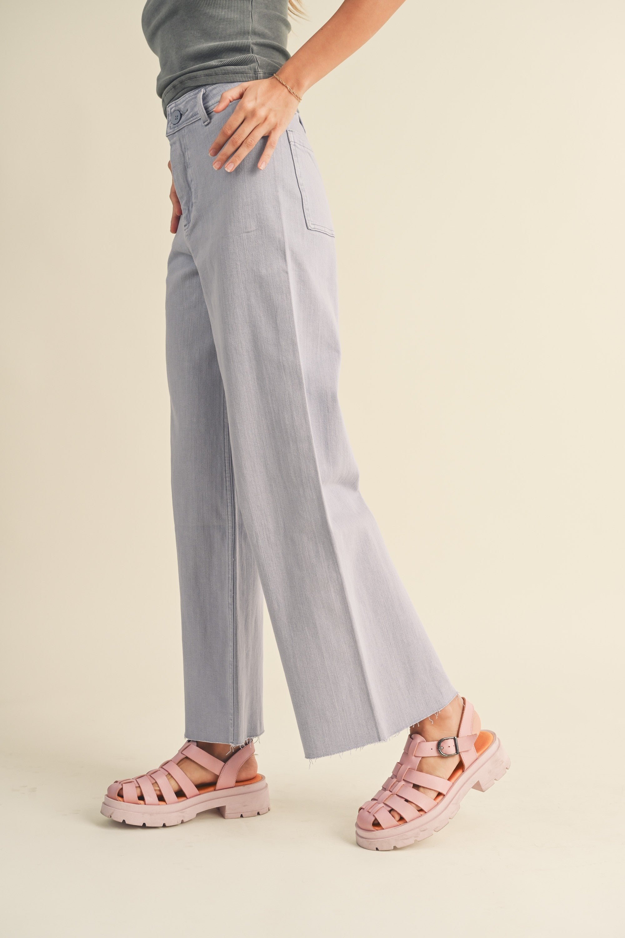 Straight wide leg denim pants