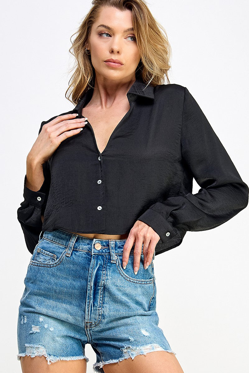 Satin Effect Cropped Shirt