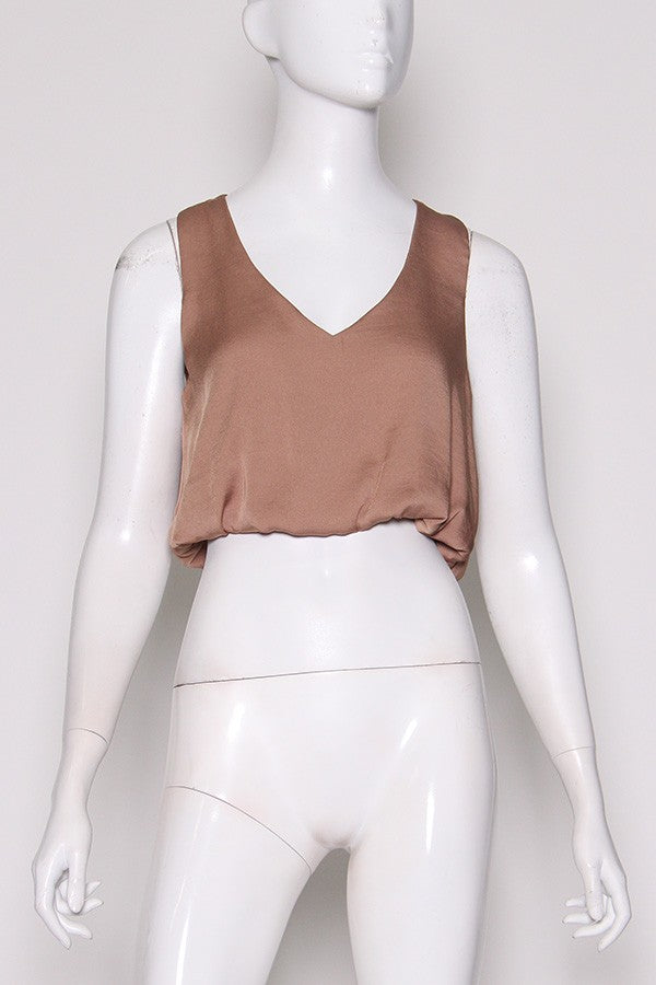 Washed Poly Silk V Neck Crop Top